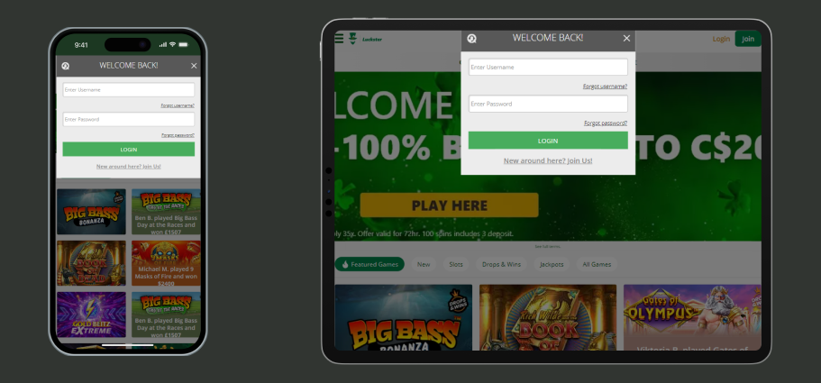 Mobile Experience at Online Casino Luckster Luckster Online Casino On Mobile