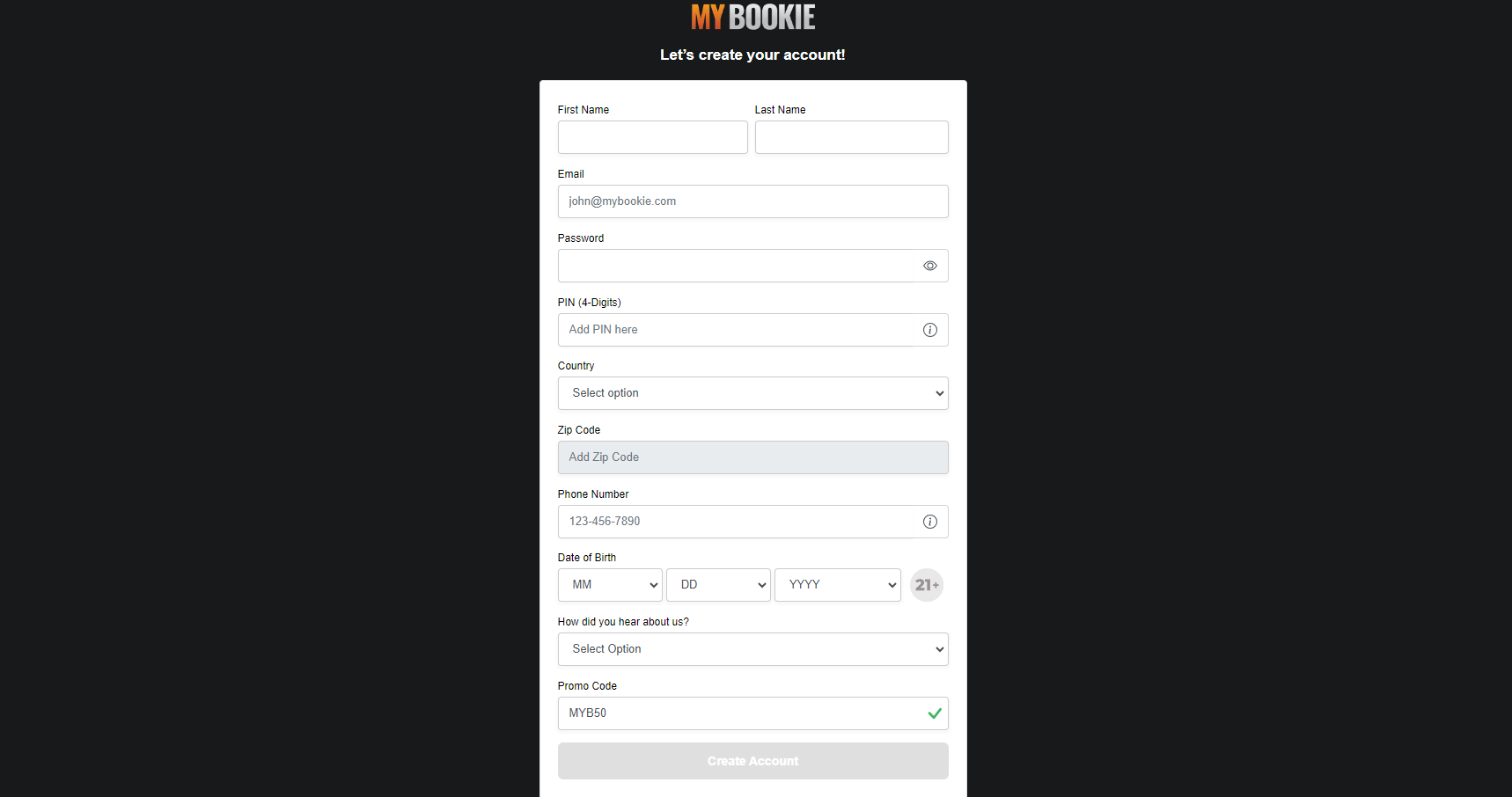 Myb Casino sign up page The site maintains a reputable license, which adds to its credibility and fosters player trust.